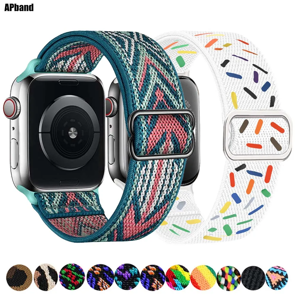 Scrunchie-Armband für Apple Watch Band 45 mm 44 mm 40 mm 41 mm, verstellbares Nylon-Solo-Loop-Armband, iWatch-Serie Ultra 3 4 5 SE 6 7 8 Image