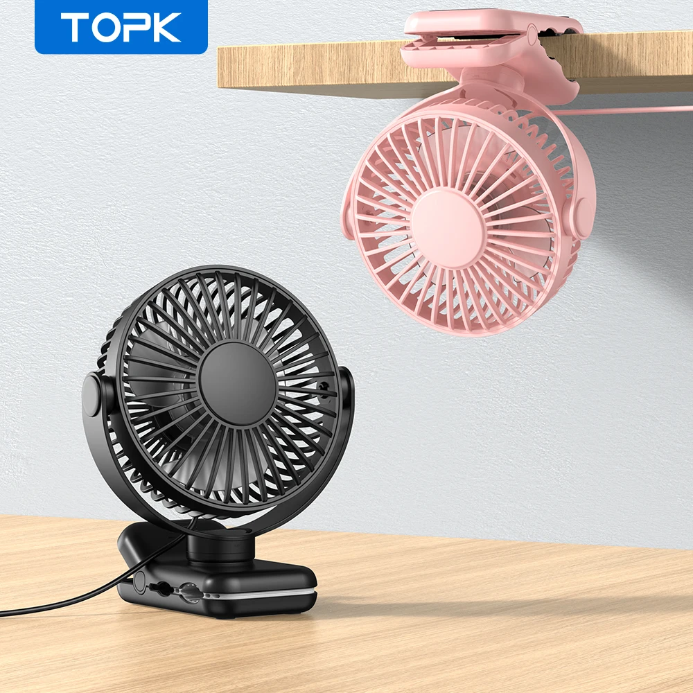 TOPK Mini tragbarer Clip-on-Ventilator, USB-Tischventilator, 3 Geschwindigkeiten, leiser Wind 720 ° Drehen Sie einen persönlichen elektrischen Ventilator und einen Standventilatoren für den Raum zu Image