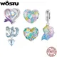 WOSTU-Breloque papillon en argent regardé 925 pendentif coeur rose perles de lune cristal rose