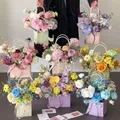 Scatola di fiori borsa regalo pratica in carta Kraft con manico borsa per imballaggio rosa borsa in