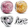 Openwork Mom & Heart Yellow Pink Rose in Bloom scrittura a mano Love Bead Fit Europe 925 Sterling