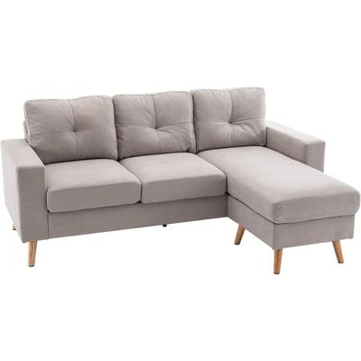 HOMCOM Ecksofa Stoffsofa in L-Form, Couchgarnitur in Leinenoptik, Eckgarnitur mit Chaiselongue für Image