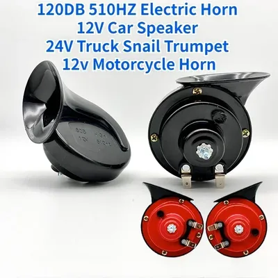 1Pair 120DB Electric Horn 12V Car Speaker 24V Truck Snail Trumpet 12v Motorcycle Horn High Pitched Whistle Waterproof Horns