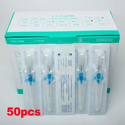50pcs Disposable IV Cannula Intravenous Injection Catheter with Wing 22G 24G 26G For Pet Dog Cat