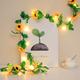 1pc Artificial Leaf Vine Lights String LED Copper Wire Green Leaf Garland String Lights Rose Sun Flower String Lights for Home Bedroom Party Holiday Wedding Christmas Yard Decoration New Year Birthday Decoration Champagne Rose LED String Lights