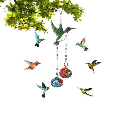 Wind Chime Hummingbird Feeder, Hand Blown Glass Hummingbird feeders for Outdoors Hanging, 6 Feeding Stations, Unique Garden Decor, Hummingbird Gifts