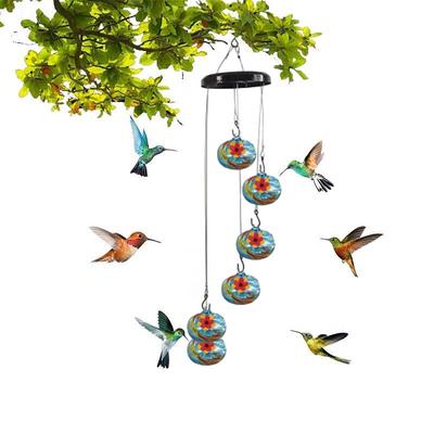 Wind Chime Hummingbird Feeder, Hand Blown Glass Hummingbird feeders for Outdoors Hanging, 6 Feeding Stations, Unique Garden Decor, Hummingbird Gifts