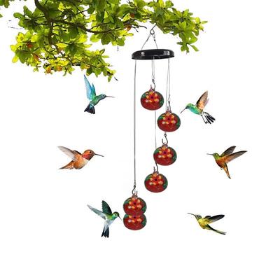 Wind Chime Hummingbird Feeder, Hand Blown Glass Hummingbird feeders for Outdoors Hanging, 6 Feeding Stations, Unique Garden Decor, Hummingbird Gifts