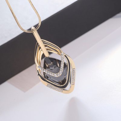TEMU 1pc Elegant Long Layered Pendant Necklace - Alloy, Minimalist Japanese- With Sparkling Rhinestones, , Everyday Jewelry|minimalist Necklace| Alloy Chain, Layered Necklace Image