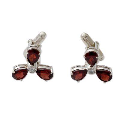 'Bold Scarlet' - Men's Sterling Silver Cubic Zirconia Garnet Cufflinks