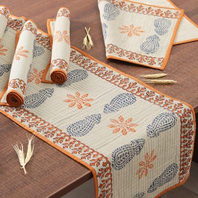 Tangerine Palace,'Tangerine and Ivory Table Runner and Placemats (7 Pieces)'