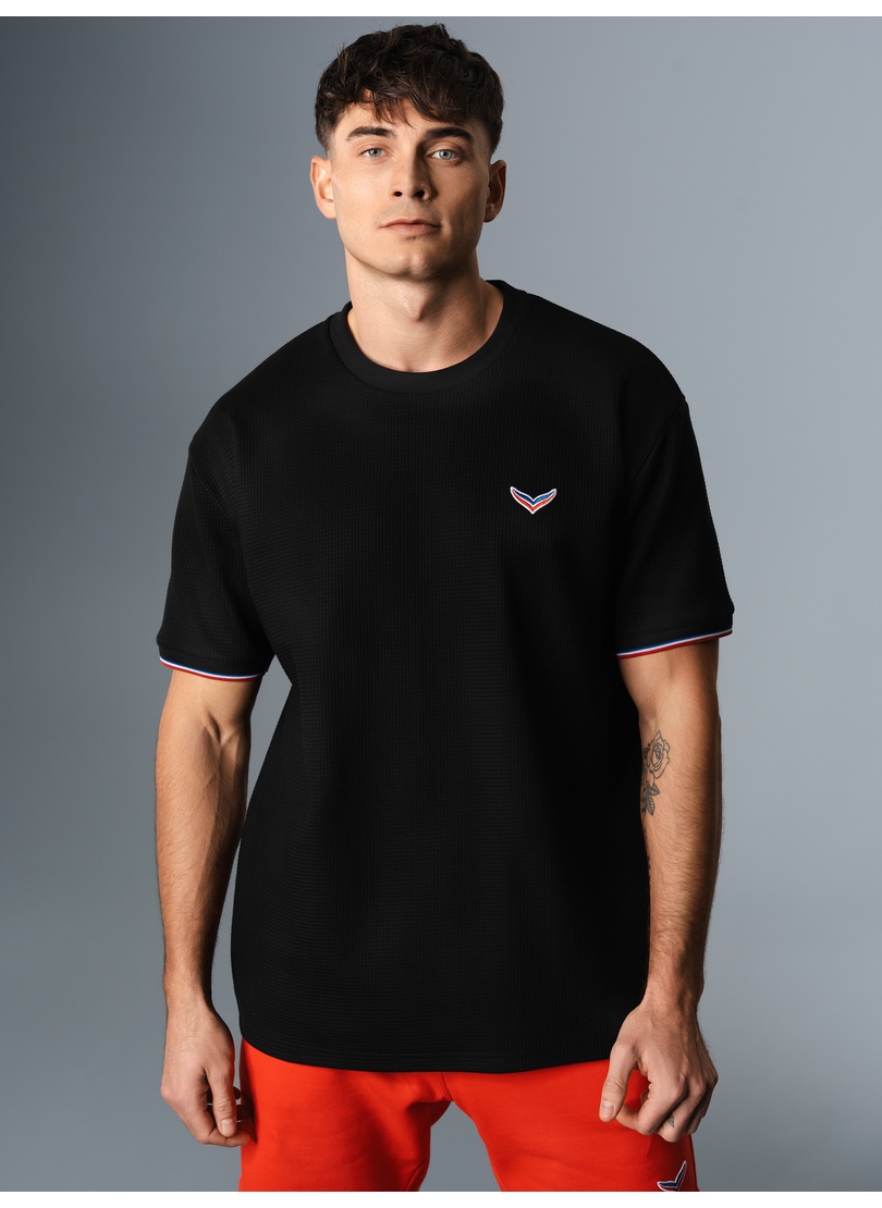 T-Shirt TRIGEMA "TRIGEMA Oversized T-Shirt in Waffeloptik", Herren, Gr. S, schwarz, 100% Baumwolle, Shirts Image