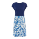 Sommerkleid LASCANA Gr. 36, N-Gr, blau (blau, creme bedruckt) Damen Kleider Strandkleider mit bedrucktem Rock, T-Shirtkleid, Strandkleid