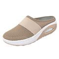 SHOBDW Slip on Trainers Women Casual Extra Wide Width Orthotic Trainers Lightweight Non Slip Low Wedge Sneakers Mesh Breathable Mules Outdoor Solid Color Slipper Walking Shoes Khaki