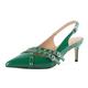 Eldof Women Slingback Heels Buckle Strap Pointed Toe Slip On Kitten Heel Pumps Shoes Dressy Studded Eyelet 2.5 Inches, Green, 9 UK