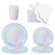 SJJPDYY Iridescent Party Supplies Decorations, Holographic Paper Plates and Napkins Set, Disposable Iridescent Paper Plates Cups for Unicorn Mermaid Birthday Wedding Party, Serve 24