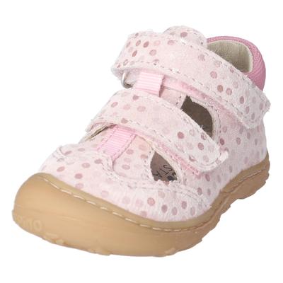 Lauflernschuh PEPINO BY RICOSTA "Ebi WMS: mittel", Kinder, Gr. 19, rosa (rosa metallic), Veloursleder, Textil, Glitzer, gepunktet, modisch, Schuhe, Klettschuh, Lederinnensohle, Größenschablone zum Download Image