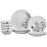 Tabletops Gallery Margo 12 Piece Porcelain Dinnerware Set in White w/ Black Floral Pattern in Black/White | Wayfair TTU-D4560-EC