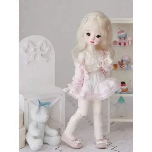 Bjd Puppen kleider für Yosd Puppen süße Top Rock Strickjacke Socken rosa blau Outfit Puppen Kleidung