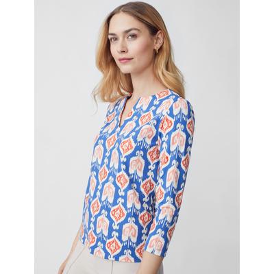 J.McLaughlin Women's Carly Top in Jeweled Ikat Blue/Coral, Size XL | Nylon/Spandex/Catalina Cloth