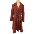 Anthropologie Jackets & Coats | Anthropologie Elevenses Wool Trench Peacoat 6 Small Swing Coat Tweed Beaded Belt | Color: Red | Size: 6