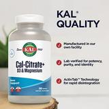 KAL Cal-Citrate+ Calcium Citrate Plus Vitamin D-3 and 500 mg of Magnesium Healthy Bones and Teeth Support Gluten Free and Lab Verified for Quality 60 Servings 240 Tablets