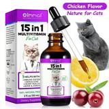 Oimmal 15 in 1 Multivitamin for Cats | Liquid Cat Vitamins Natural Glucosamine for Cats Multivitamin Blend for Cat Joint Health Longevity Gut & Immune Health - 2 fl oz