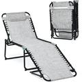 Lounge Chairs for Outside Folding Chaise Lounge W/Removable Headrest & 4 Adjustable Positions Outdoor Recline Chair for Camping Patio Pool Deck Portable Sunbathing Beach Chair (1 Grey)