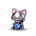 Charms Anhänger Charm kompatibel für Pandora 925 Sterling Silber Katze mit blauen Stein und rosa Ohren