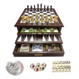 Bundaloo 15-in-1 Tabletop Game Center - Portable Wooden Combo Game Board with Classic Games - Unique Set with Dice Dominos Playing Cards & Game Pieces - for Kids & Adults - Wood Finish 12x12x5.5