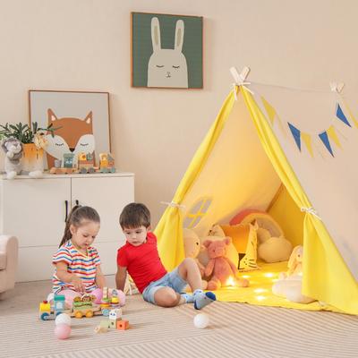 Kids Play Tent with Solid Wood Frame Holiday Birthday Gift & Toy for Boys & Girls - Yellow - 54