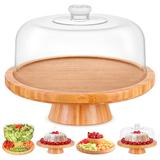 Hokku Designs Cake Stand w/ Lid, Cake Plate, (6 In 1) Multi-Functional Serving Platter, Large Cake Stand w/ Dome, Bamboo/Acrylic in Brown | Wayfair