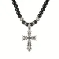Super coole Dornen Kreuz Anhänger Halskette mit schwarzen Perlen Kette super Accessoire Geschenk für