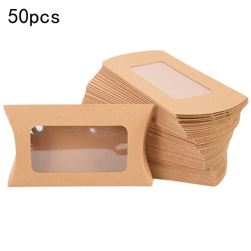 50 stücke Kissen Form Cookie Candy Box Hochzeit Weihnachten Kraft Papier Geschenk Verpackung Boxen Geburtstag Partei Liefert 2024 Neue Jahr Image