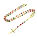 Katholische Rosenkranz Perlenkette für Frauen Gold Farbe lange Kette Kruzifix Kreuz Anhänger