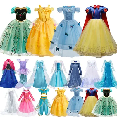Prinzessin Kleid für Mädchen Elsa Anna Cosplay Kostüm Kinder Jasmine Belle Cinderella Aurora Image
