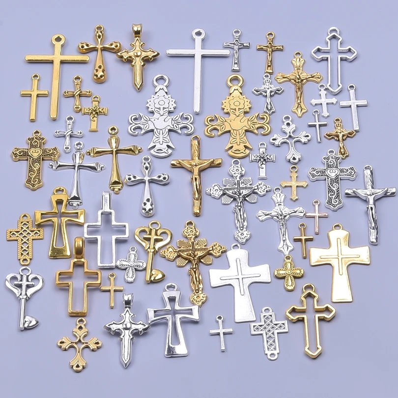 Mix Gold Farbe Christian Kreuze Legierung Charme Antik Silber Anhänger diy Schmuck Machen Halskette Liefert Handwerk Bulk cruz colgan