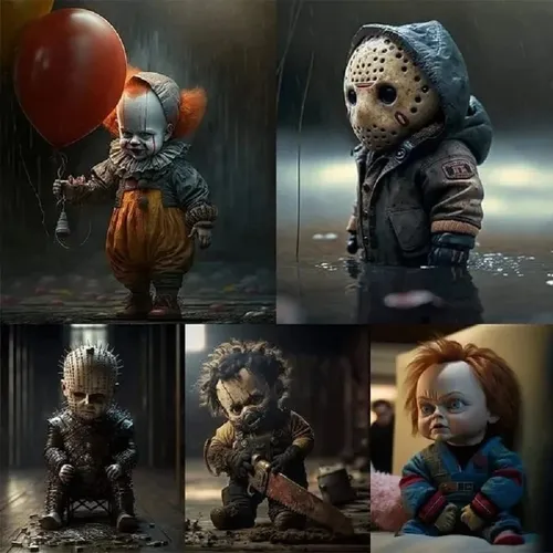 2024 neue Horrorfilm Serie Puppe Statue Harz Ornament Handwerk Puppe Clown Halloween Horror Geschenk