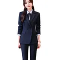 Neuankömmling Büro Damen Hosenanzug Frauen schwarz blau weibliche Business Work Wear Jacke Blazer