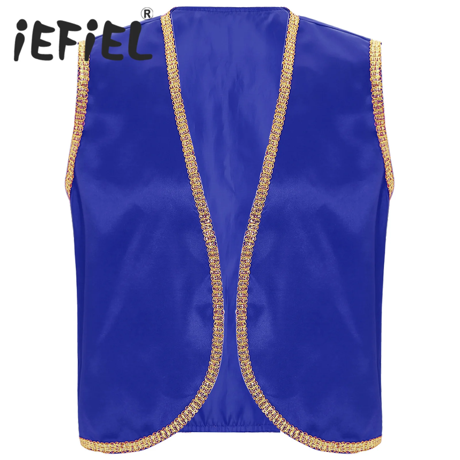 Herren Halloween arabischen Prinzen Weste Weste glänzend Gold Trim Open Front Karneval Party verkleiden indische arabische Cosplay Kostüme Image