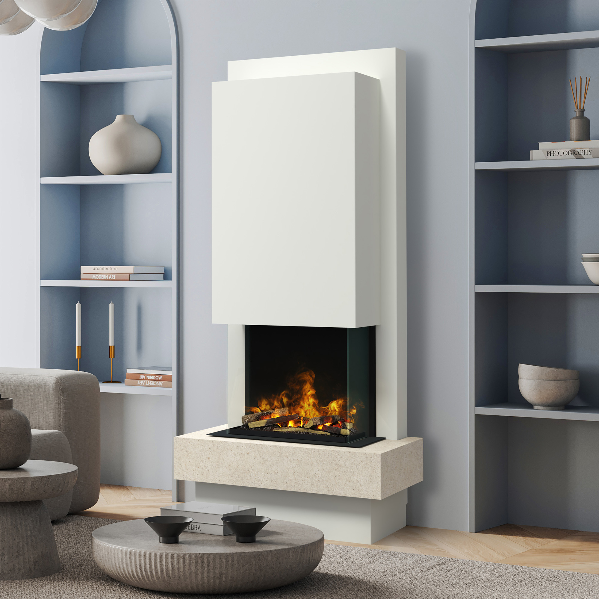 muenkel design Milano [moderner Design Elektrokamin Opti-myst]: Jura (Schiefer beige) - weiß