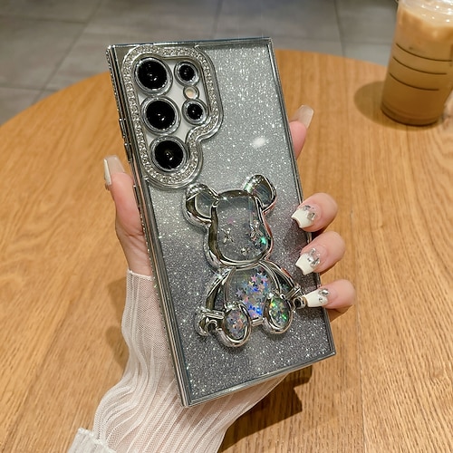 Handy Hülle Handyhüllen Für Samsung Galaxy S25 S24 S23 Ultra Plus S22 Plus Ultra Rückseite Bling Glitzer glänzend Stoßfest Bär TPU Image