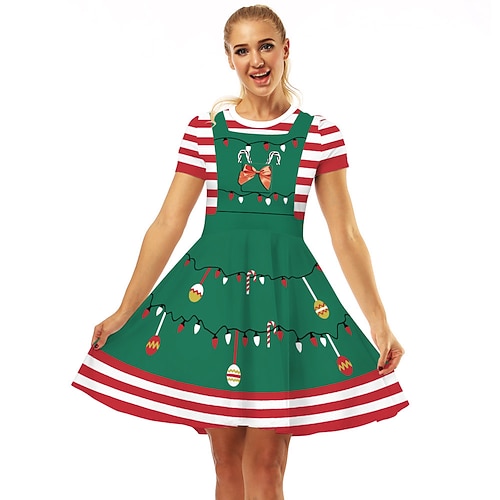 Weihnachtsmann Elf Kleid Ausgefallenes Weihnachtskleid Damen Weihnachten Alltagskleidung Erwachsene Weihnachten Karneval Maskerade Heiligabend Weihnachten Party Kleid Image