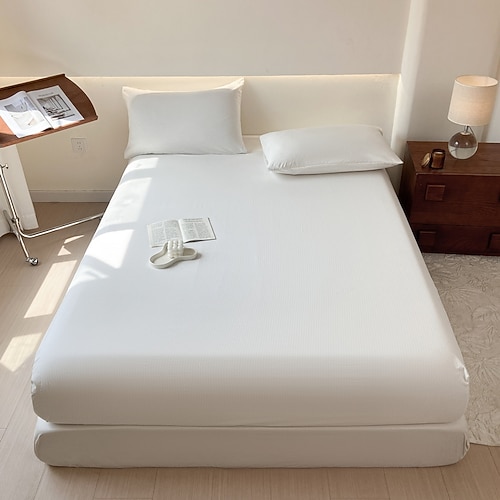 1 Stück Spannbettlaken aus 100 % Baumwolle, einfarbiger Bettbezug, elastischer Matratzenbezug, Einzel- und Doppelbett-Deluxe-Doppelbettbezug, mehrere Größen erhältlich Image