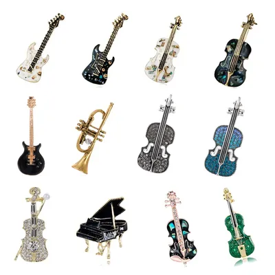 Vintage musical instruments for men and women brooches, cellos, violins, guitars, pianos, trumpet