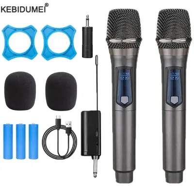 UHF Wireless Microphone Dual Handheld Dynamic Microphone Karaoke Microphone with Receiver for