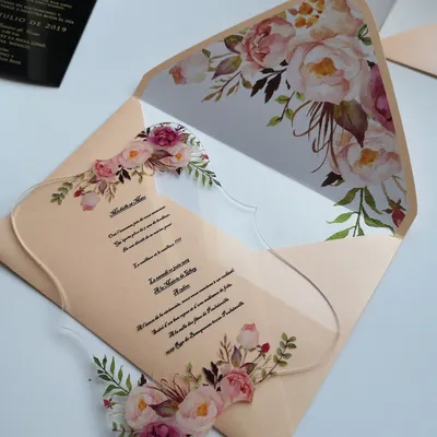 High-quality Uv Printing, Environmentally Friendly Inks Curveclear Acylic Invitations With Flower