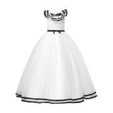Tengma Toddler Girls Dresses Stripe Trim Bow Front Mesh Hem Party Dress Ruffle Puff Mesh Dress For 8Y To 12Y Wedding Party Princess Dress Pageant Gown White 9y