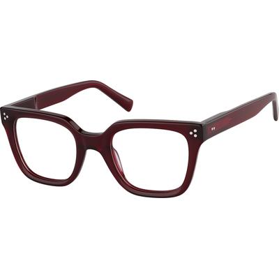Zenni Square Prescription Glasses Red Plastic Full Rim Frame