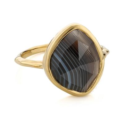 Gold Siren Nugget Stacking Ring Black Line Onyx
